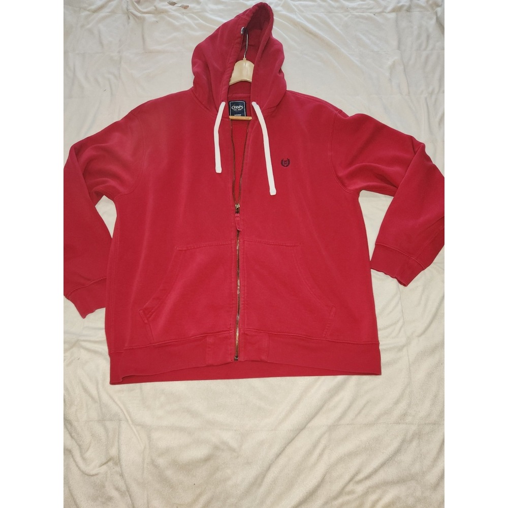 Chaps Sueded Fleece Full-Zip Hoodie Red Men's Size XL Solid Comfort Fit Jacket